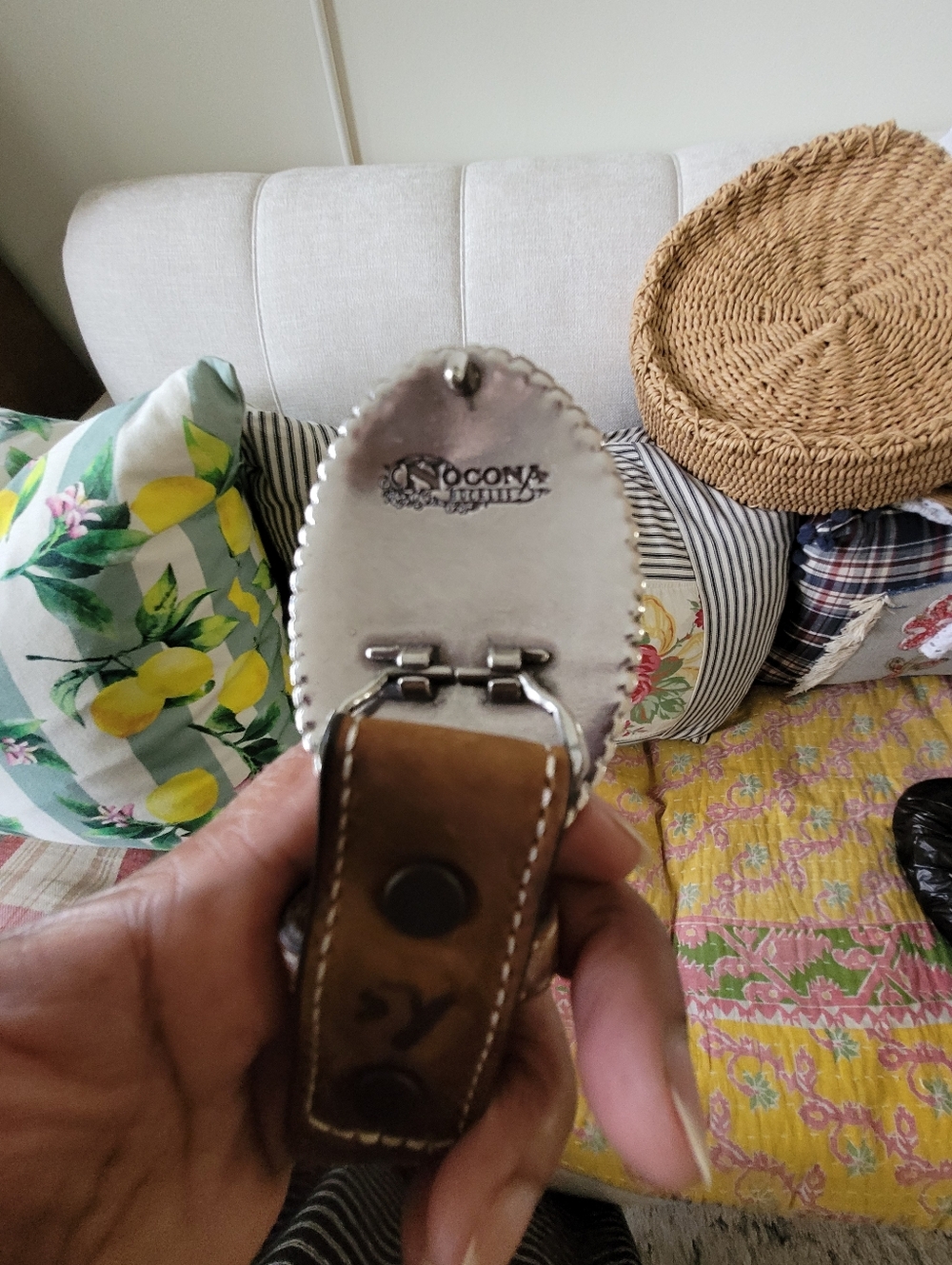 Nocona Tan Leather Western Belt with Embossed Branding - Picture 7 of 8